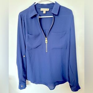 Michael Kors Navy Blue & Gold Blouse